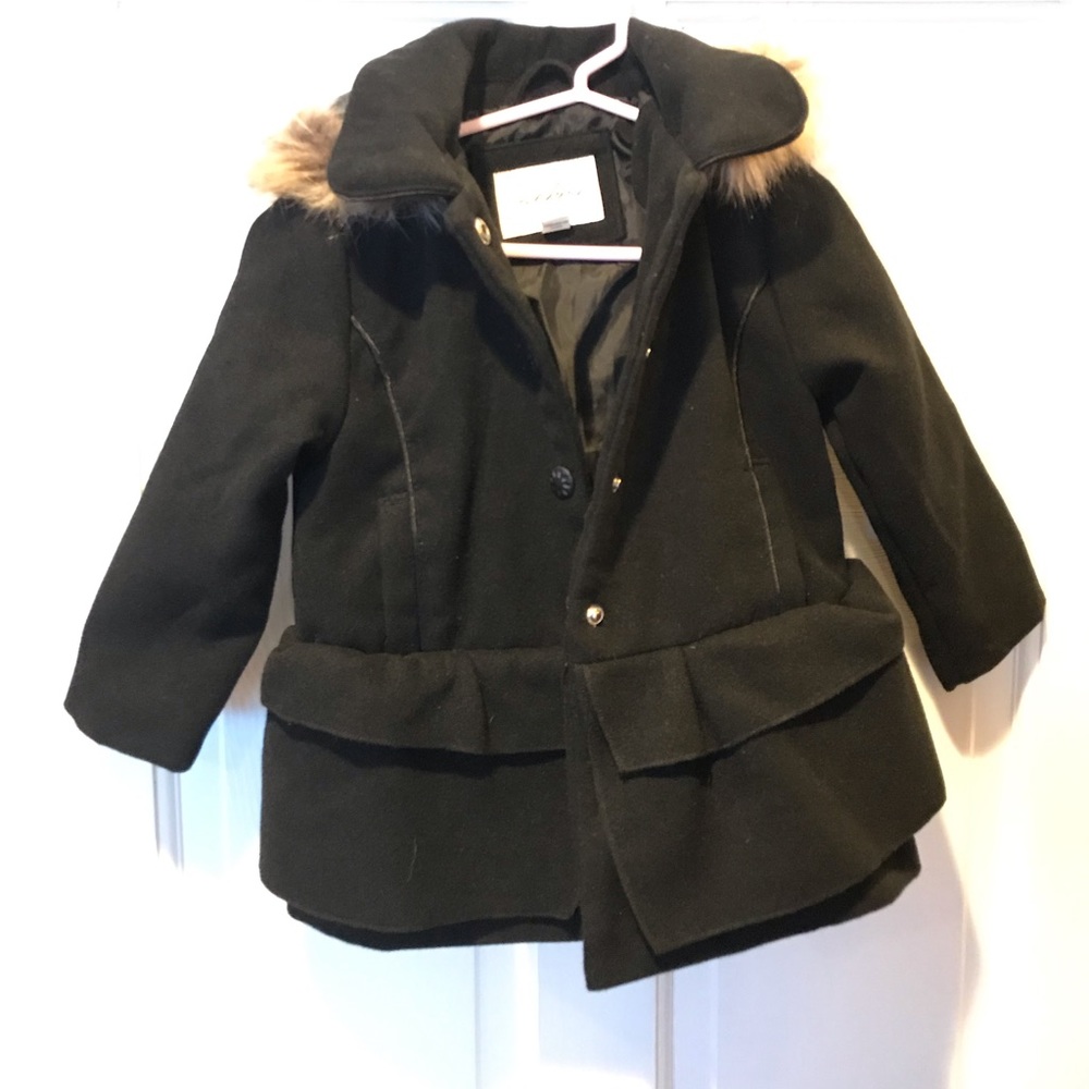 Sebby Toddler Peacoat - 3t- black w/faux fur hood